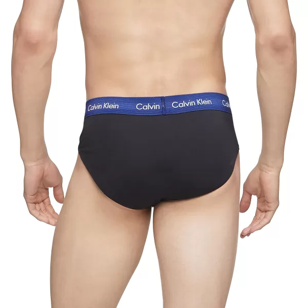 Calvin Klein Mens Cotton Stretch 3Pack Hip BriefBlack Bodies W Byou Blue  Exotic Coral  Topaz Gemstone