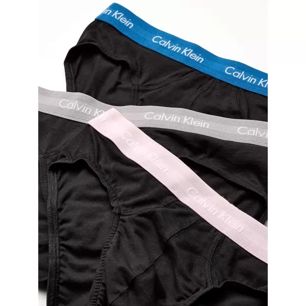 Calvin Klein Mens Cotton Stretch 3Pack Hip BriefBlackWet WeatherPrairie PinkTempe Blue