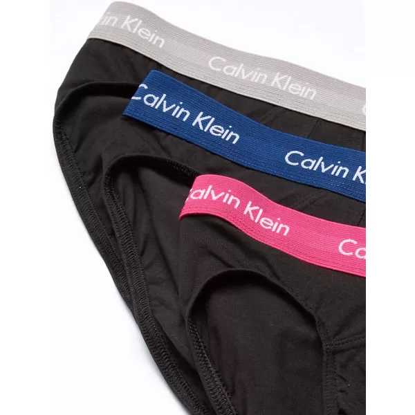 Calvin Klein Mens Cotton Stretch 3Pack Hip BriefBlackWet WeatherQuiverEstate Blue