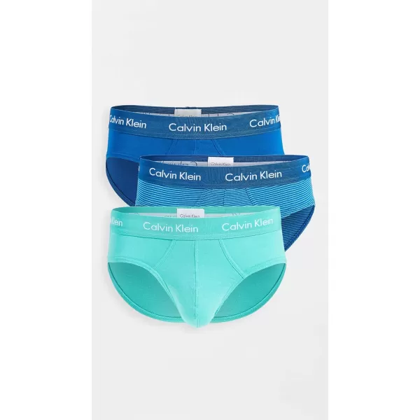 Calvin Klein Mens Cotton Stretch 3Pack Hip BriefCrater HeatherStripeAmazonite