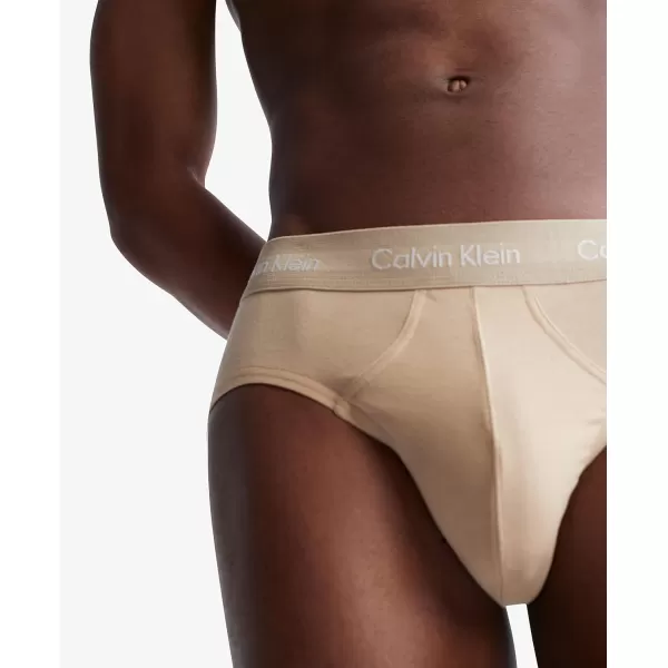 Calvin Klein Mens Cotton Stretch 3Pack Hip BriefShoreline  Clay  Travertine