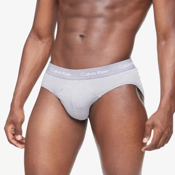 Calvin Klein Mens Cotton Stretch 3Pack Hip BriefStorm Cloud  Storm Heather  Signature Blue