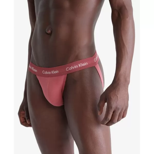 Calvin Klein Mens Cotton Stretch 3Pack Jock StrapGrey Heather Silver Birch Raspberry Blush