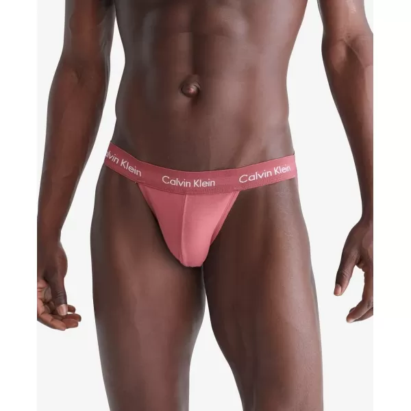 Calvin Klein Mens Cotton Stretch 3Pack Jock StrapGrey Heather Silver Birch Raspberry Blush