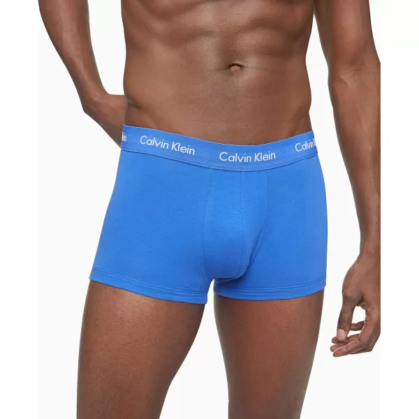 Calvin Klein Mens Cotton Stretch 3Pack Low Rise TrunkBlack Blue Shadow Cobalt Water