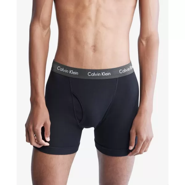 Calvin Klein Mens Cotton Stretch 5Pack Boxer BriefBlack Bodies W Black Grey Heather Exact Tapioca Olive