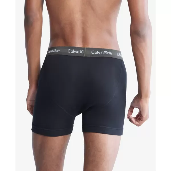 Calvin Klein Mens Cotton Stretch 5Pack Boxer BriefBlack Bodies W Black Grey Heather Exact Tapioca Olive