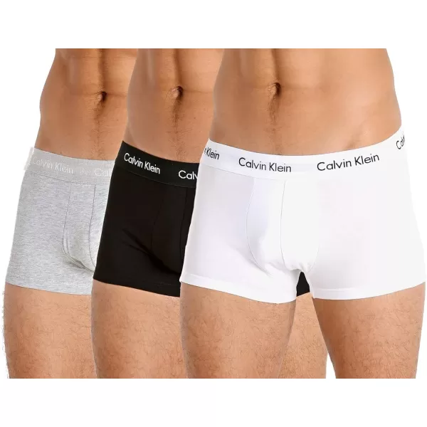 Calvin Klein Mens Cotton Stretch Low Rise TrunksWhite Black Grey Heather