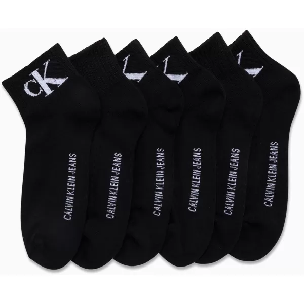 Calvin Klein Mens Cushioned Quarter Socks 6 PackBlack