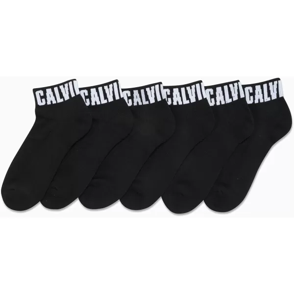 Calvin Klein Mens Cushioned Quarter Socks 6 PackBlack Logo