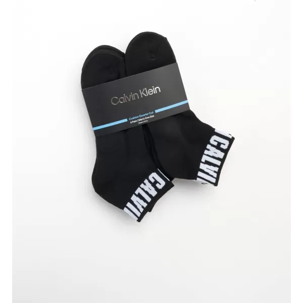 Calvin Klein Mens Cushioned Quarter Socks 6 PackBlack Logo