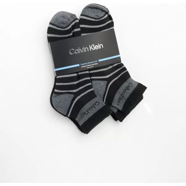 Calvin Klein Mens Cushioned Quarter Socks 6 PackBlack Pattern