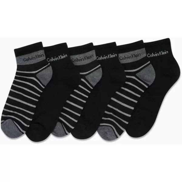 Calvin Klein Mens Cushioned Quarter Socks 6 PackBlack Pattern