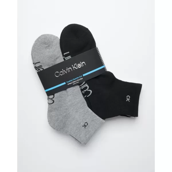 Calvin Klein Mens Cushioned Quarter Socks 6 PackBlackWhiteGrey