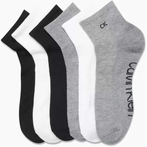 Calvin Klein Mens Cushioned Quarter Socks 6 PackBlackWhiteGrey