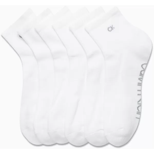 Calvin Klein Mens Cushioned Quarter Socks 6 PackPure White