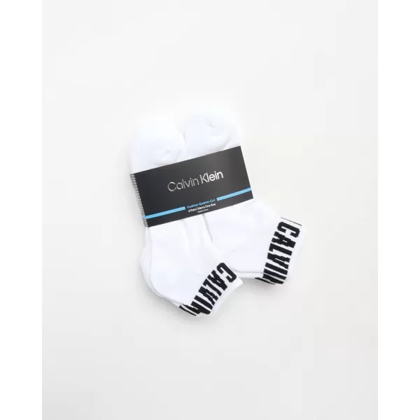 Calvin Klein Mens Cushioned Quarter Socks 6 PackWhite Logo