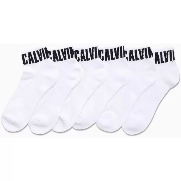 Calvin Klein Mens Cushioned Quarter Socks 6 PackWhite Logo