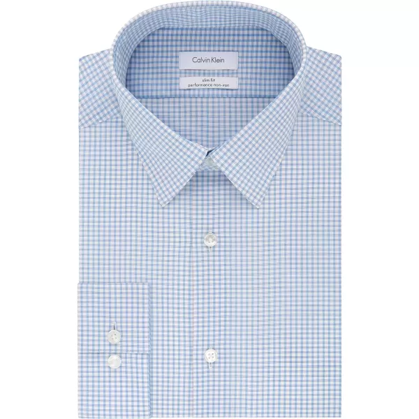 Calvin Klein Mens Dress Shirt Non Iron Stretch Slim Fit CheckBlue Bird