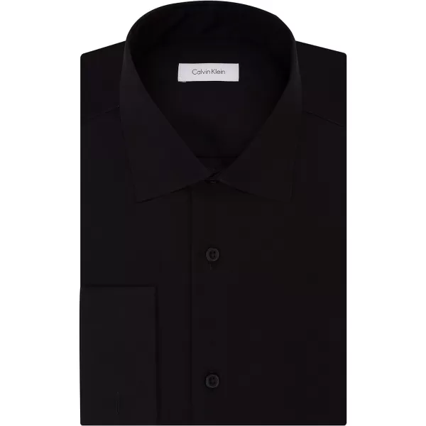 Calvin Klein Mens Dress Shirt Regular Fit Non Iron Herringbone French CuffBlack