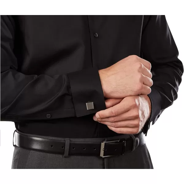 Calvin Klein Mens Dress Shirt Regular Fit Non Iron Herringbone French CuffBlack