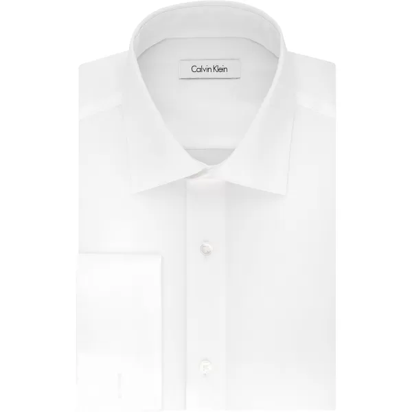 Calvin Klein Mens Dress Shirt Regular Fit Non Iron Herringbone French CuffWhite