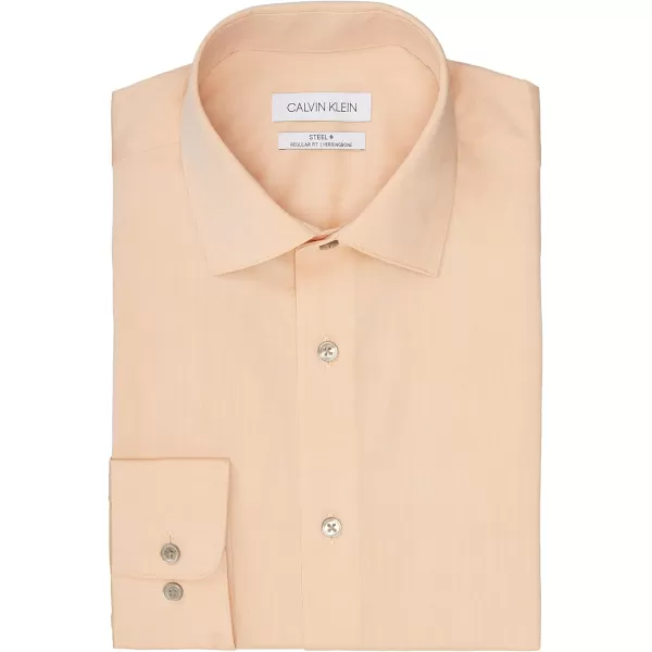 Calvin Klein Mens Dress Shirt Regular Fit Non Iron HerringboneRegular Fit Spread Collar Apricot