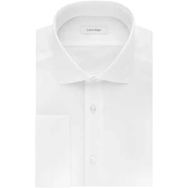 Calvin Klein Mens Dress Shirt Slim Fit Non Iron Herringbone French CuffWhite