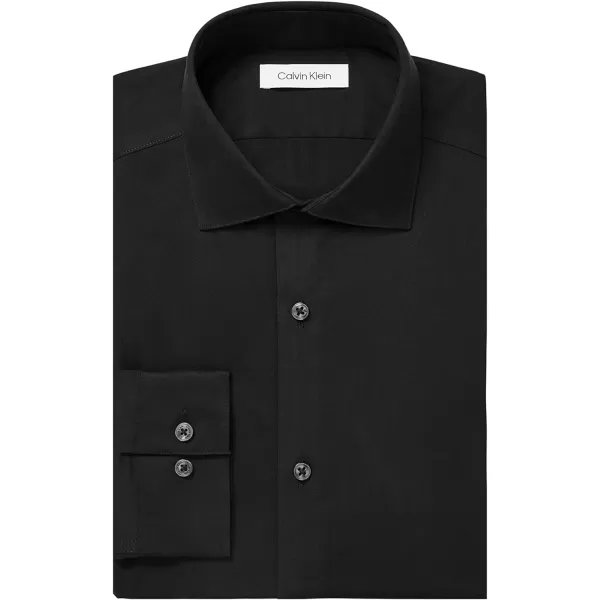 Calvin Klein Mens Dress Shirt Slim Fit Non Iron Herringbone Spread CollarBlack