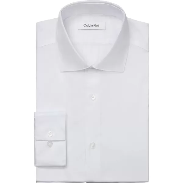 Calvin Klein Mens Dress Shirt Slim Fit Non Iron Herringbone Spread CollarWhite