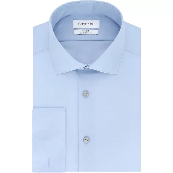 Calvin Klein Mens Dress Shirt Slim Fit Non Iron Solid French CuffBlue