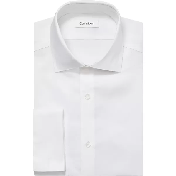 Calvin Klein Mens Dress Shirt Slim Fit Non Iron Stretch Solid French CuffWhite