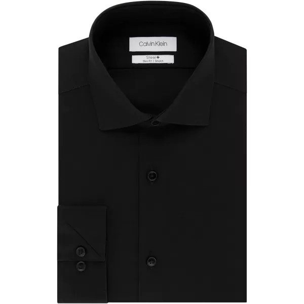 Calvin Klein Mens Dress Shirt Slim Fit Non Iron Stretch SolidJet Black