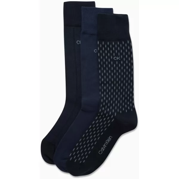 Calvin Klein Mens Dress Socks  3 Pack Patterned Crew SocksNavy Assorted