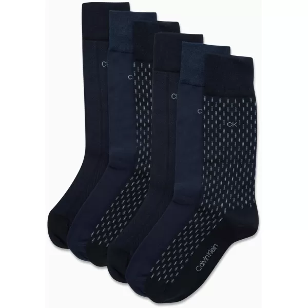 Calvin Klein Mens Dress Socks  6 Pack Patterned Crew SocksNavy Assorted