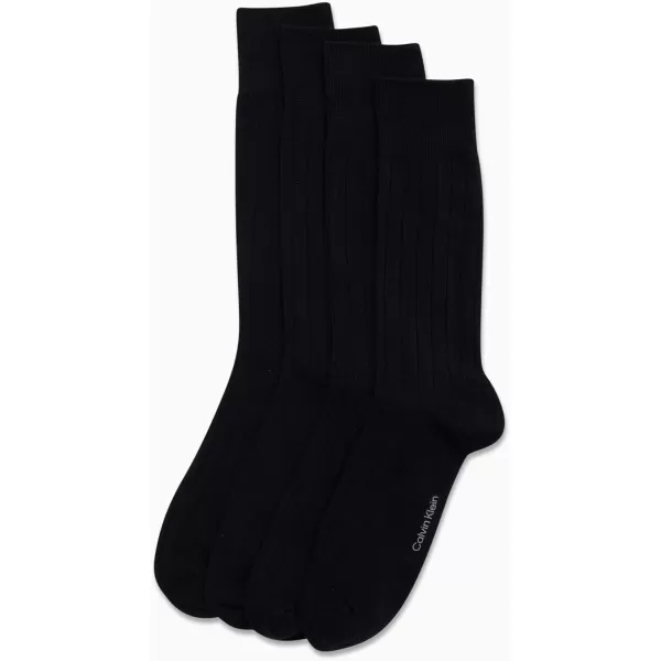 Calvin Klein Mens Dress Socks  Cotton Blend Crew Socks Patterns and Solids 4 PackBlack