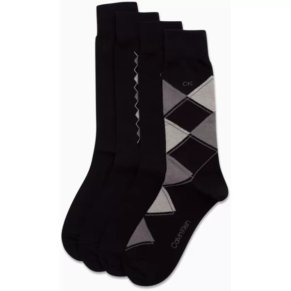 Calvin Klein Mens Dress Socks  Cotton Blend Crew Socks Patterns and Solids 4 PackBlack Argyle