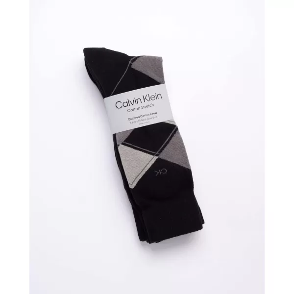 Calvin Klein Mens Dress Socks  Cotton Blend Crew Socks Patterns and Solids 4 PackBlack Argyle