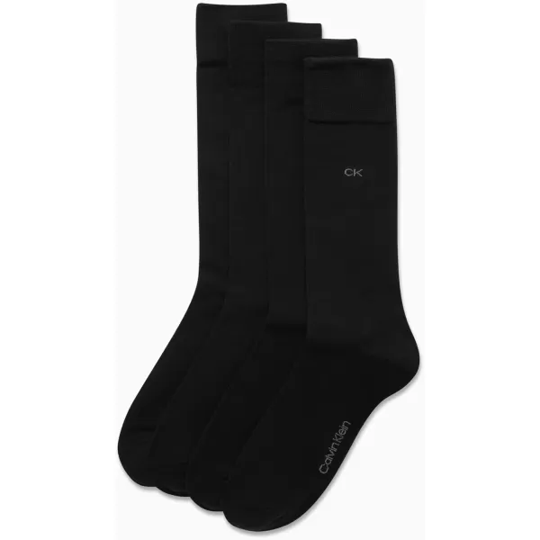 Calvin Klein Mens Dress Socks  Cotton Blend Crew Socks Patterns and Solids 4 PackBlack Logo