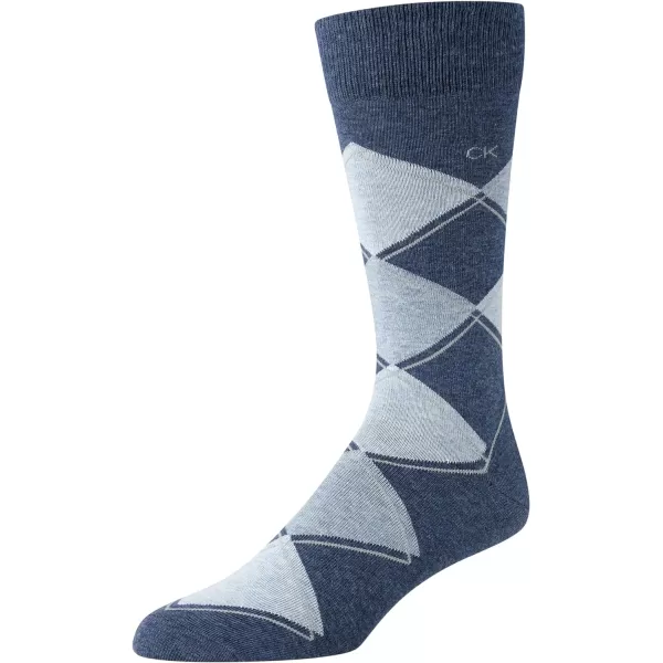 Calvin Klein Mens Dress Socks  Cotton Blend Crew Socks Patterns and Solids 4 PackBlue Argyle