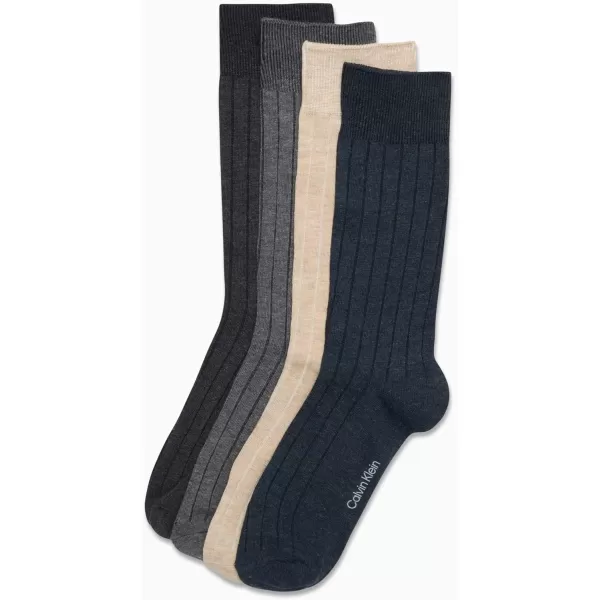 Calvin Klein Mens Dress Socks  Cotton Blend Crew Socks Patterns and Solids 4 PackDark Denim Assorted