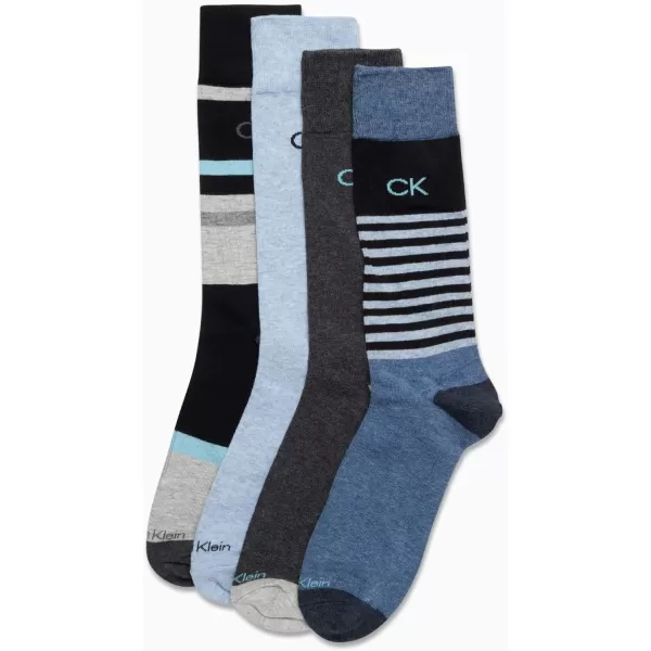 Calvin Klein Mens Dress Socks  Cotton Blend Crew Socks Patterns and Solids 4 PackDenim Assorted