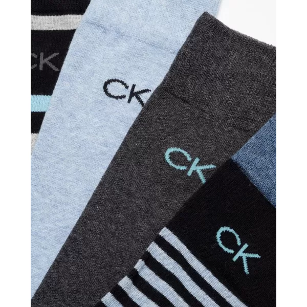 Calvin Klein Mens Dress Socks  Cotton Blend Crew Socks Patterns and Solids 4 PackDenim Assorted