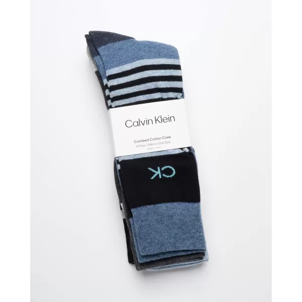 Calvin Klein Mens Dress Socks  Cotton Blend Crew Socks Patterns and Solids 4 PackDenim Assorted