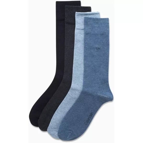 Calvin Klein Mens Dress Socks  Cotton Blend Crew Socks Patterns and Solids 4 PackDenim Heather