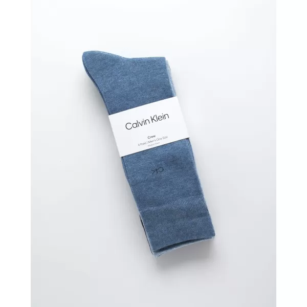 Calvin Klein Mens Dress Socks  Cotton Blend Crew Socks Patterns and Solids 4 PackDenim Heather