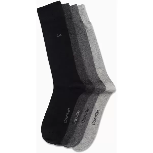 Calvin Klein Mens Dress Socks  Cotton Blend Crew Socks Patterns and Solids 4 PackGrey