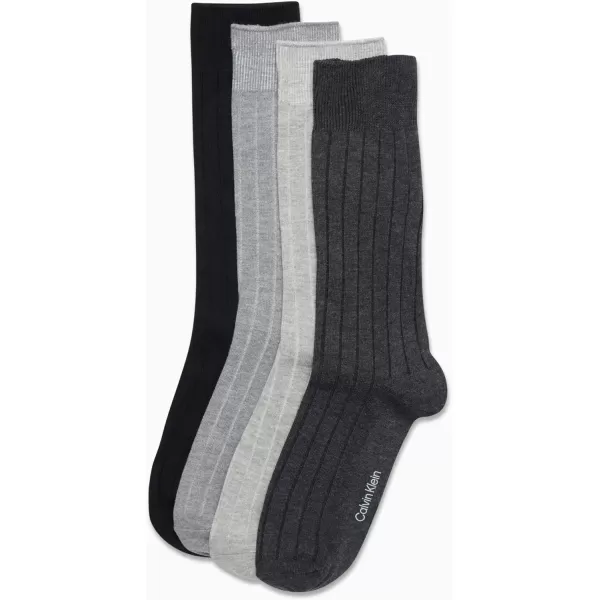 Calvin Klein Mens Dress Socks  Cotton Blend Crew Socks Patterns and Solids 4 PackGrey Assorted