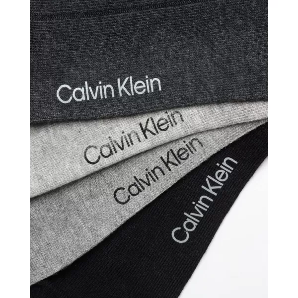 Calvin Klein Mens Dress Socks  Cotton Blend Crew Socks Patterns and Solids 4 PackGrey Assorted