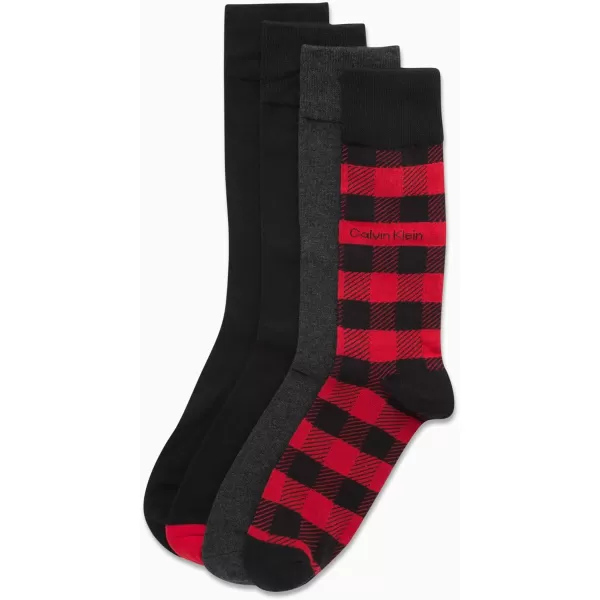 Calvin Klein Mens Dress Socks  Cotton Blend Crew Socks Patterns and Solids 4 PackRed Multi